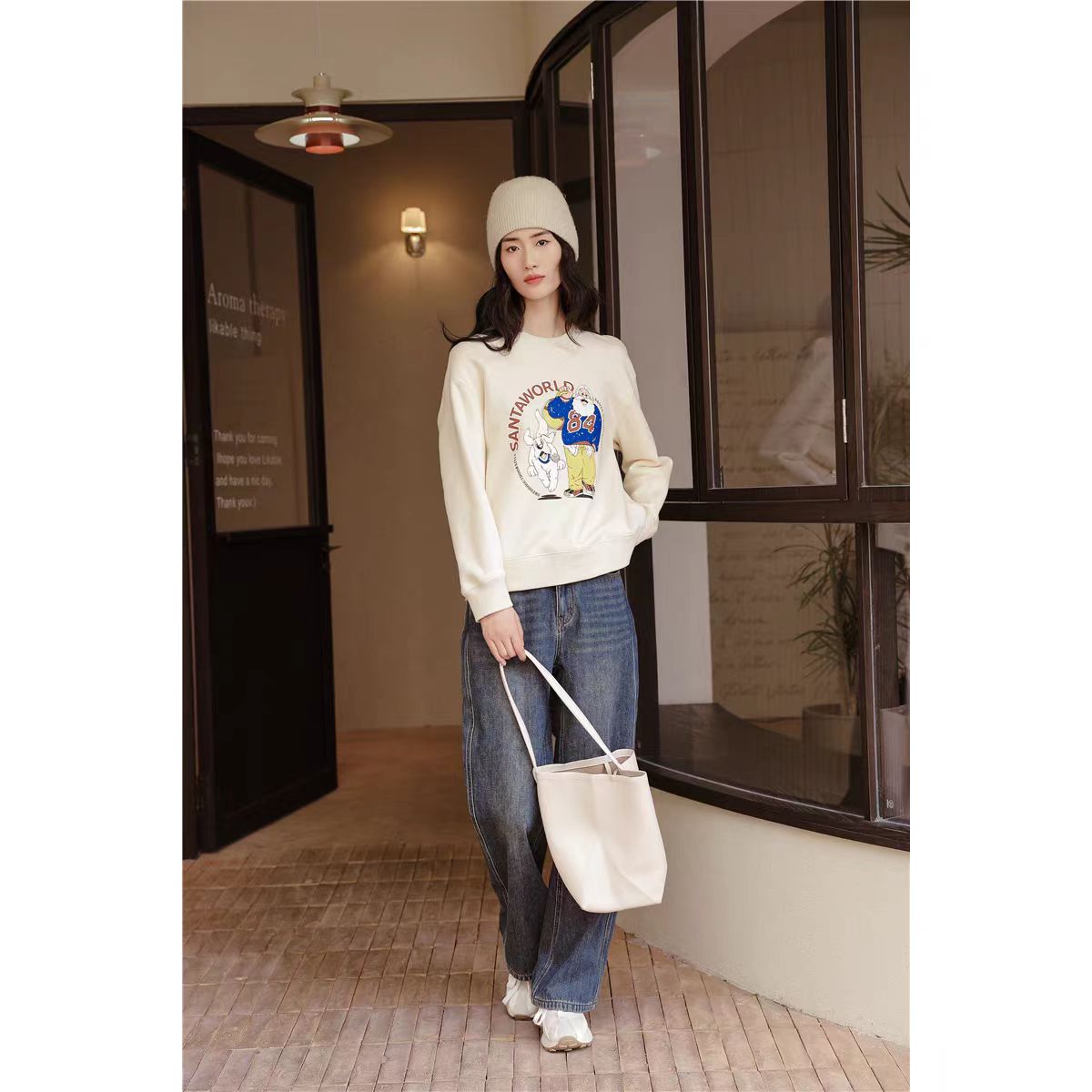 秋冬加厚圆领卫衣女小众设计感潮流休闲百搭上衣