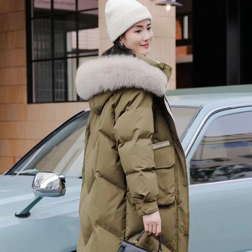 大口袋大毛领中长款羽绒服女加厚保暖冬季