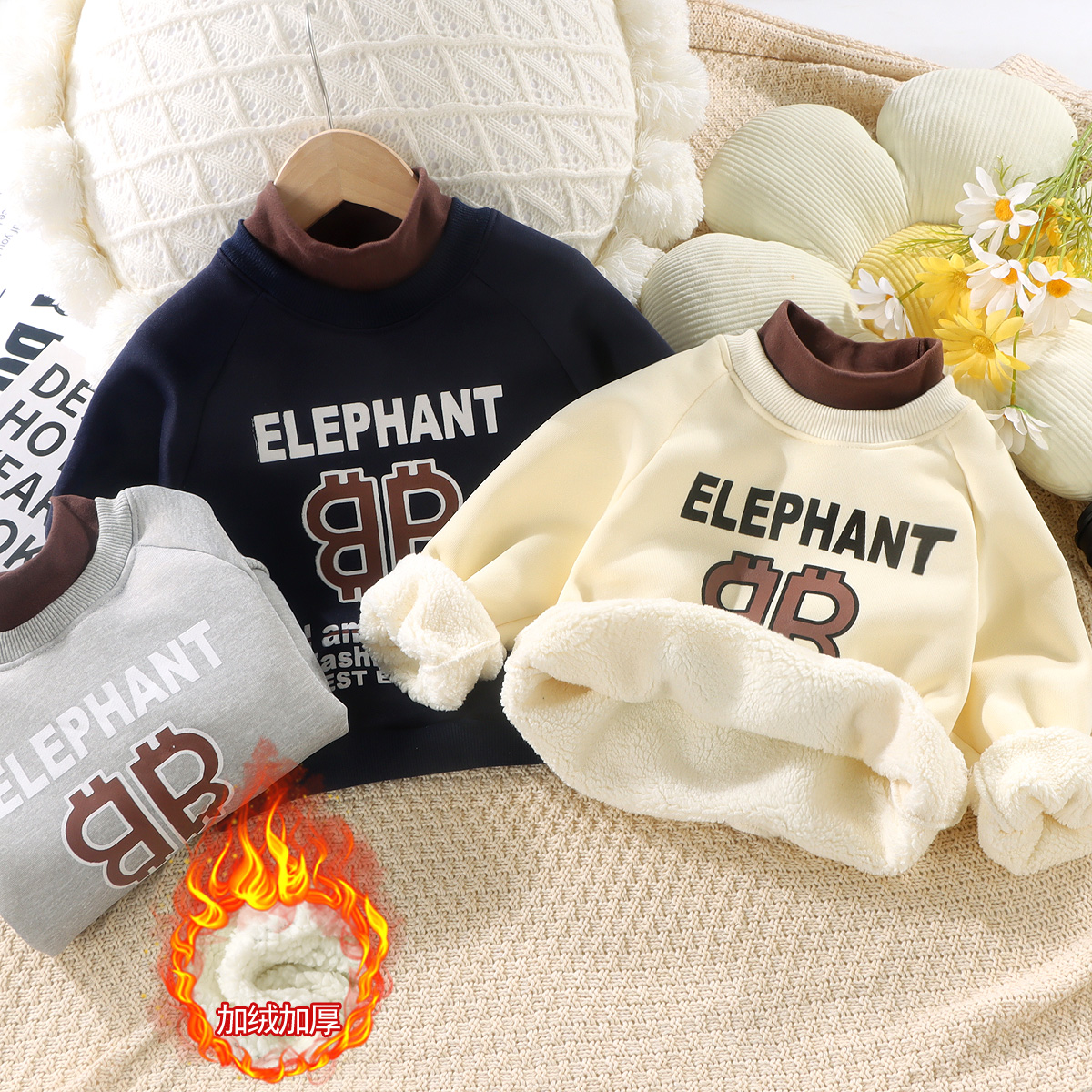 【加绒加厚】韩版时尚儿童卫衣宝宝秋冬保暖拼接圆领套头打底假两件