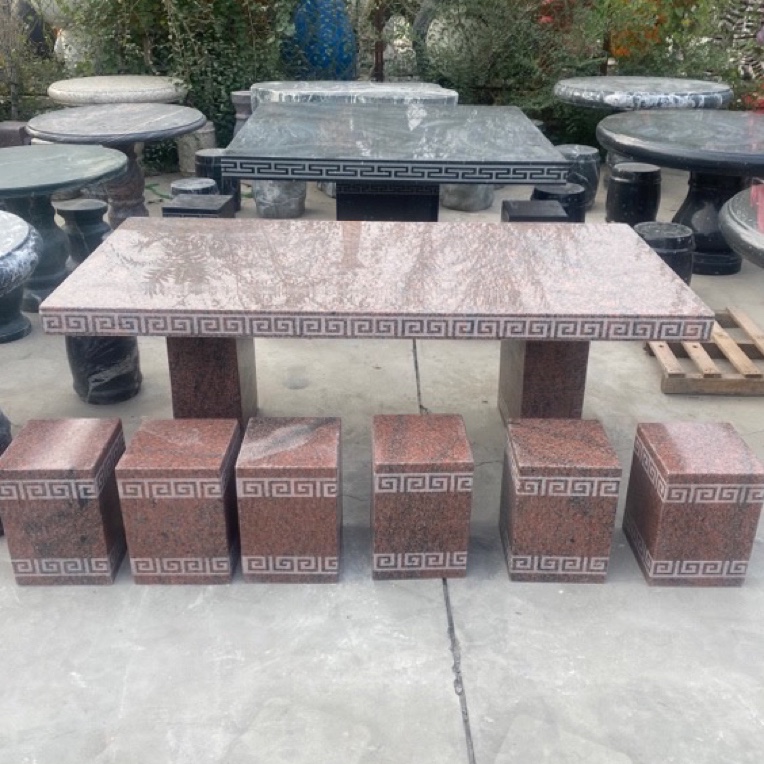 石桌石凳庭院一套花园户外公园方形室外家用花岗岩石头桌子大理石