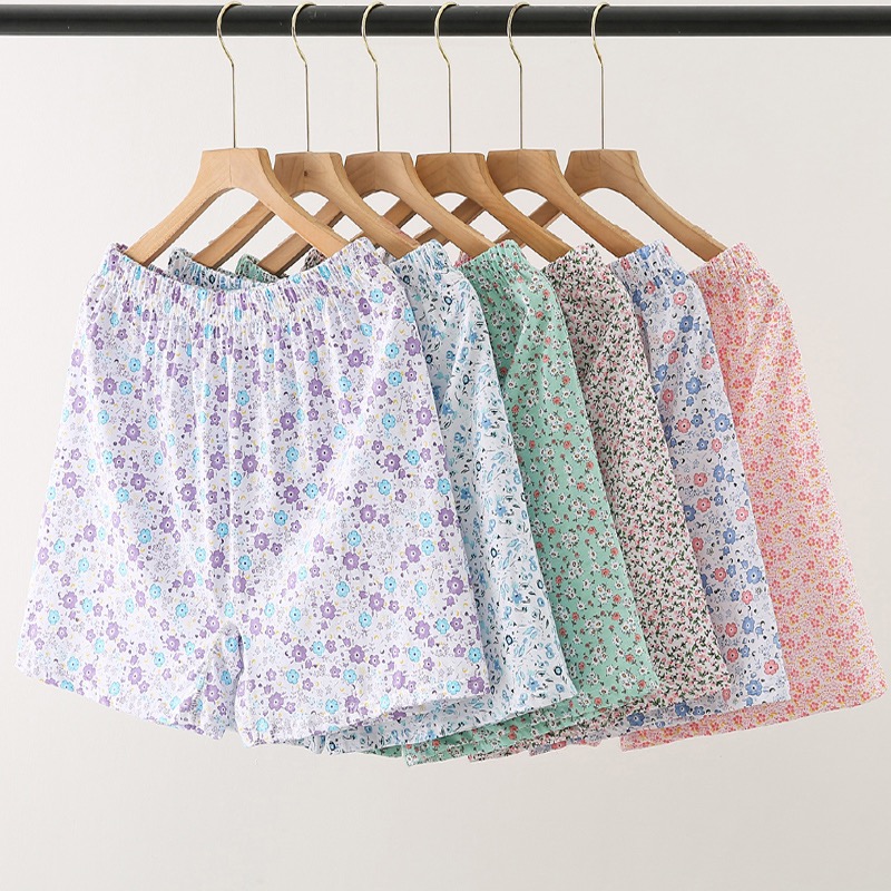 女士平角家居裤中老年妈妈棉高腰四角短裤头加肥大码奶奶宽松