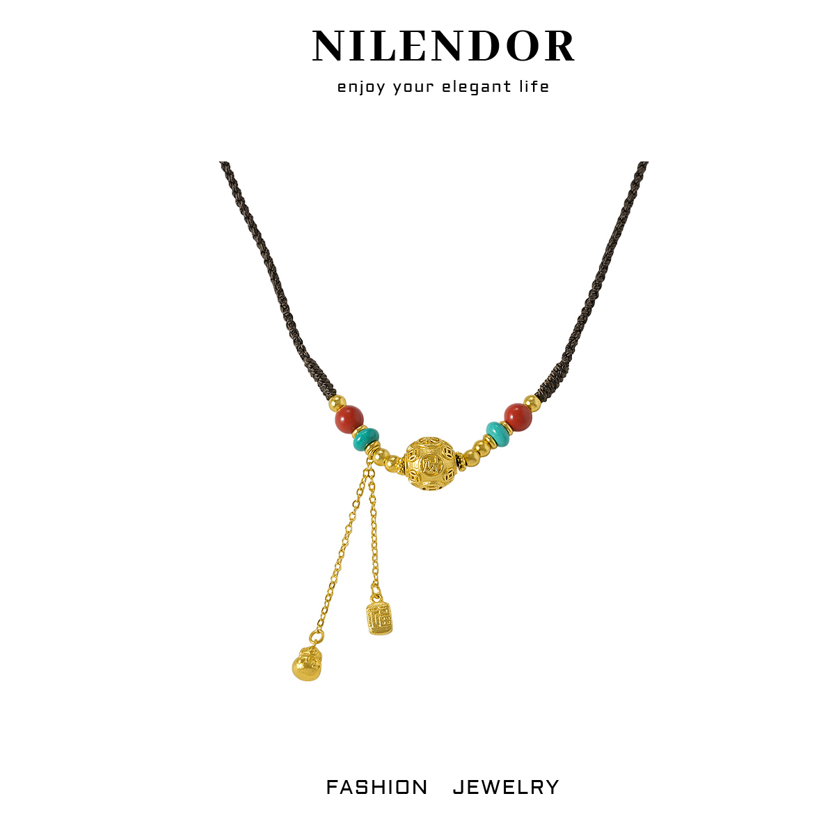 铜合金布艺吊坠 XL-362复古国风八方来财流苏项链