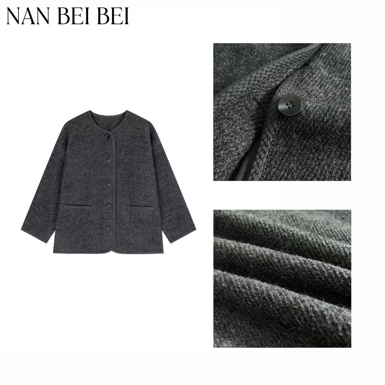 【南北贝】‘圈圈毛’秋冬高级感简约气质保暖宽松单排扣外套 657