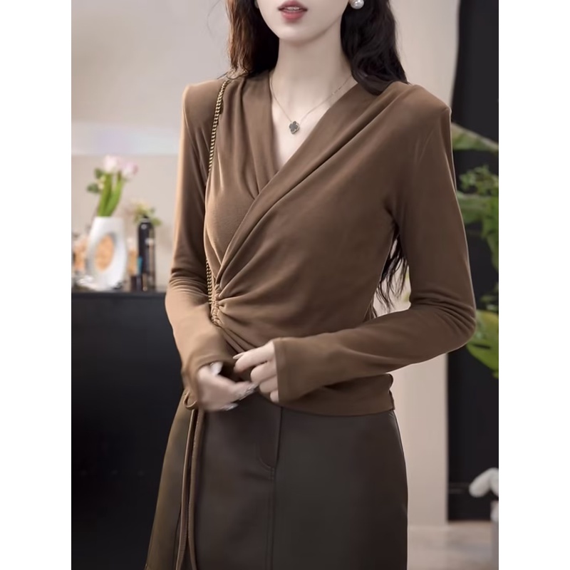 秋季新款高级感V领长袖修身针织衫女显瘦气质网红轻奢时尚1006