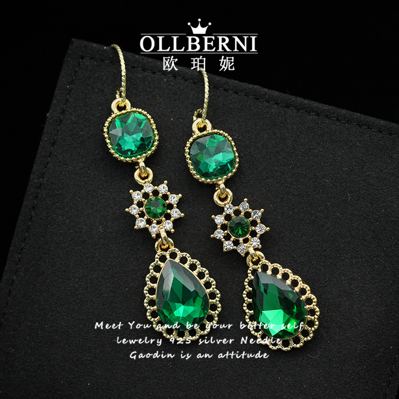 铜合金耳饰 轻奢气质时尚百搭绿色长款经典重工复古风耳环女-5047