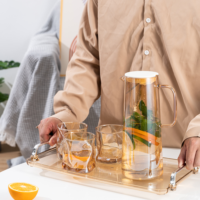 轻奢冷水壶玻璃家用茶壶大容量凉水壶耐高温北欧果汁壶凉水杯套装
