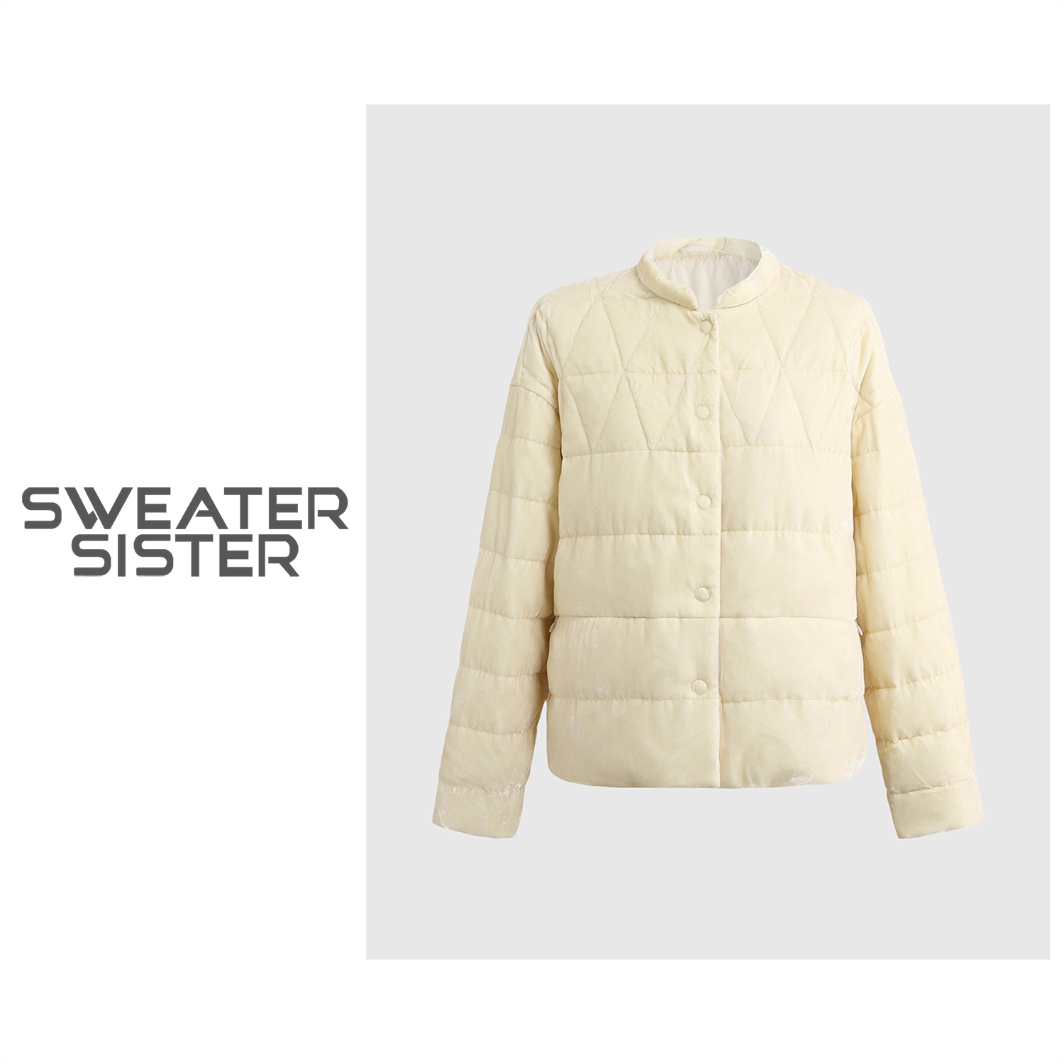 毛衣姐姐秋冬轻薄立领白鹅绒丝绒外套羽绒服女5128-008