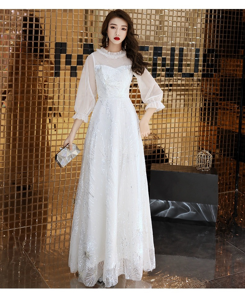 直播链接断码特价白色晚礼服主持人连衣裙法式成人礼生日艺考走秀