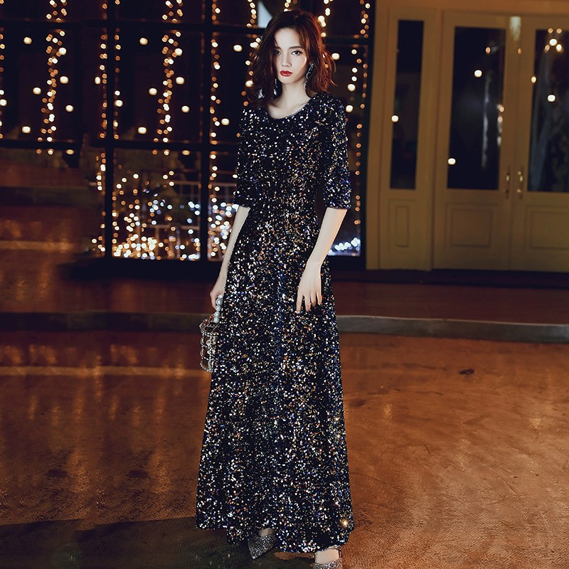 直播链接断码特价晚礼服长款气质主持亮闪闪高贵走秀演出比赛聚会