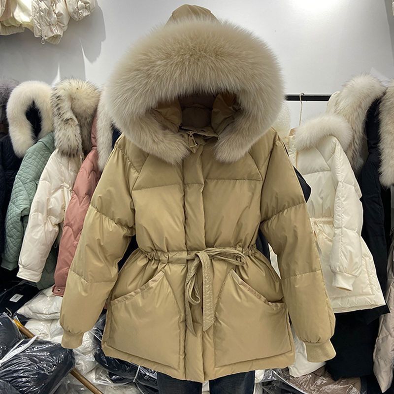 波司豋2023冬新款韩版狐狸大毛领羽绒服女中长加厚收腰显瘦小个子