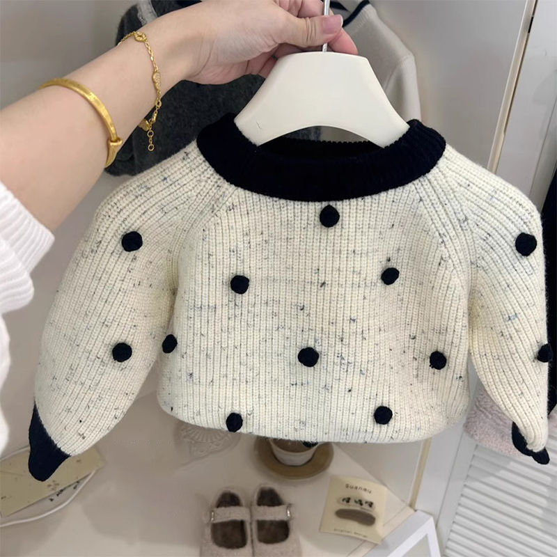 【省心穿搭】女童秋冬套装毛球拼接毛衣格纹花边加绒阔腿裤时髦洋气