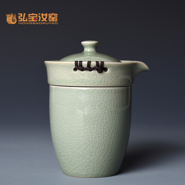 弘宝汝窑功夫茶具汝瓷茶杯快客杯一壶一杯陶瓷茶杯套装圆满自由杯