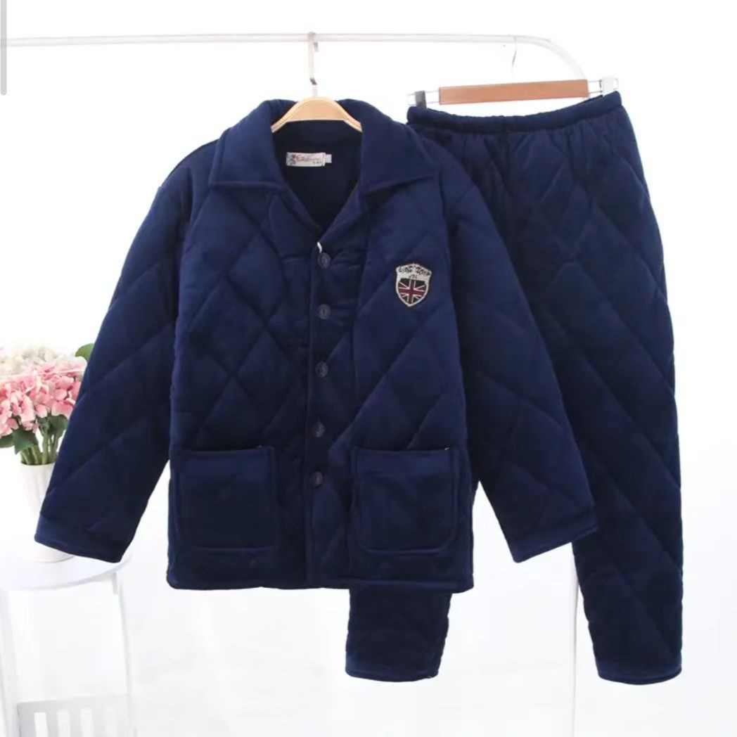 男士睡衣冬季加厚加绒三层夹棉珊瑚绒法兰绒秋冬款保暖家居服套装