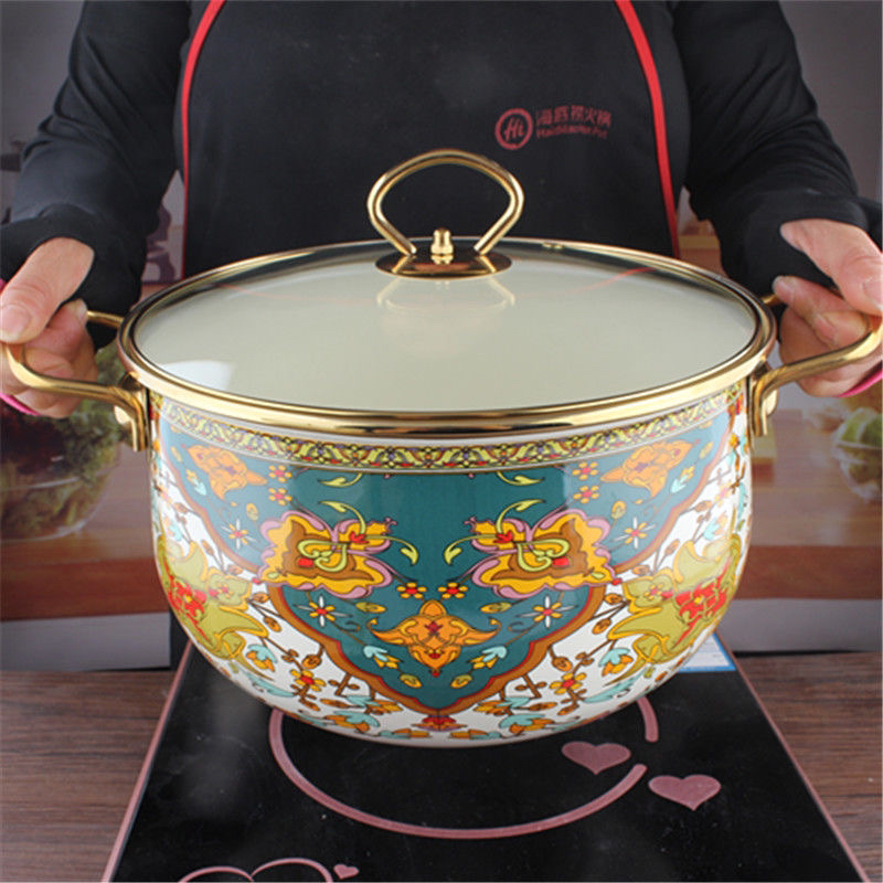 珐琅特厚搪瓷锅鸟语花香系列搪瓷双耳炖锅汤锅火锅电磁炉燃气通用