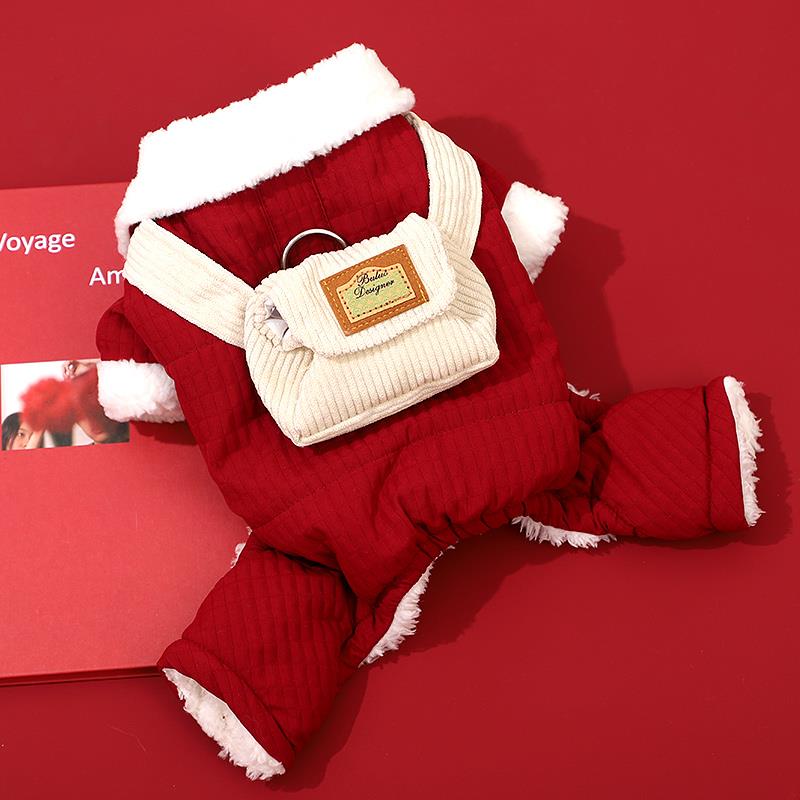 比熊衣服秋四脚可牵引保暖天泰迪棉衣季吉娃娃博美棉服款