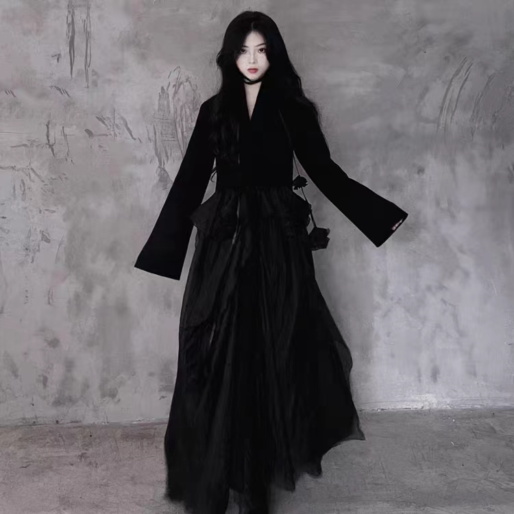 人间蜉蝣 铃兰夫人手工双面呢大衣小众设计师荷叶大纱摆长款外套