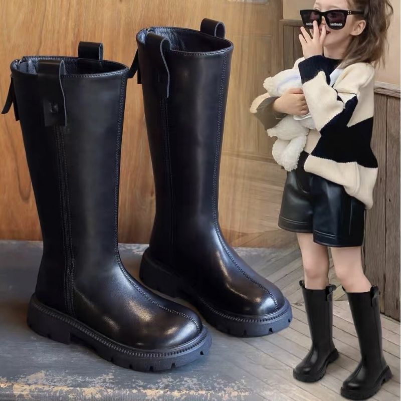 女童鞋子儿童长靴子2023秋冬季新款二棉公主高筒靴洋气加绒马丁靴