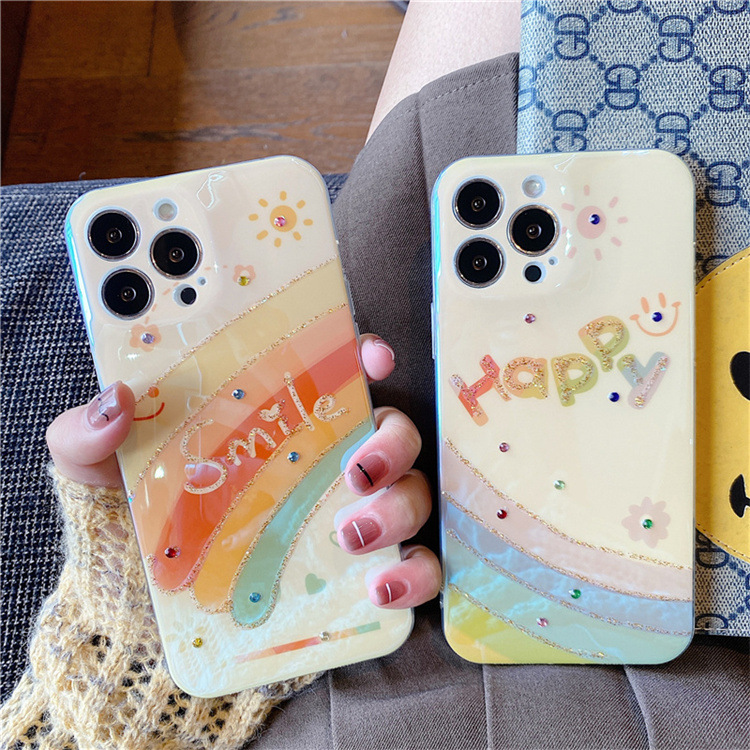日韩蓝光镶钻彩虹iPhone14promax手机壳苹果12防摔13promax女11潮