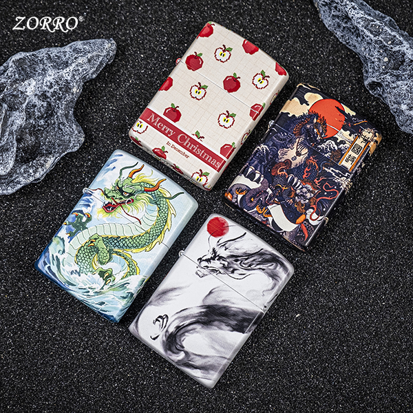 ZORRO佐罗新款彩绘蛟龙出海创意打火机黄铜煤油打火机防风打火机