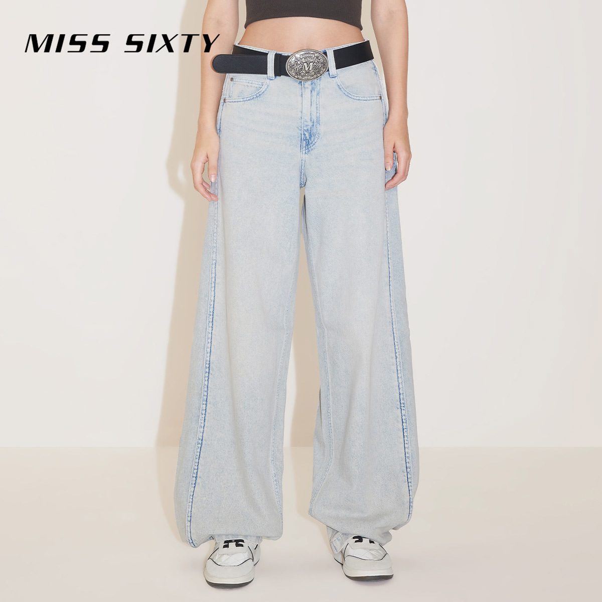 Miss Sixty新款牛仔裤女环保丹宁高腰可调节阔腿裤雅丹风