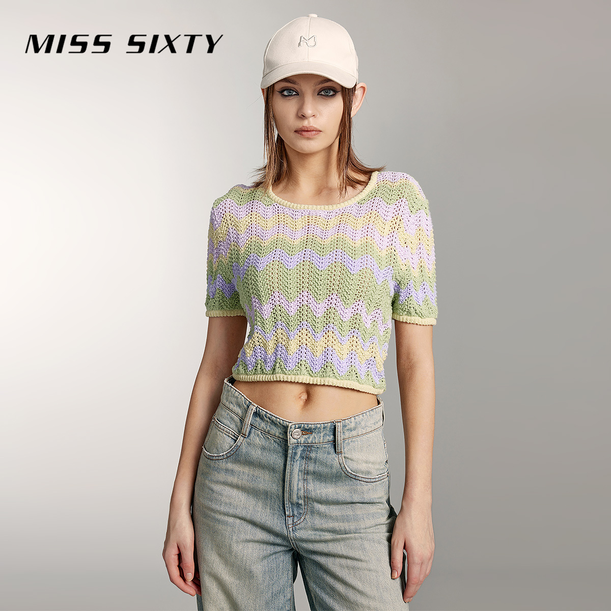 Miss Sixty夏季新款针织衫女圆领彩色甜酷法式甜美尤莱特