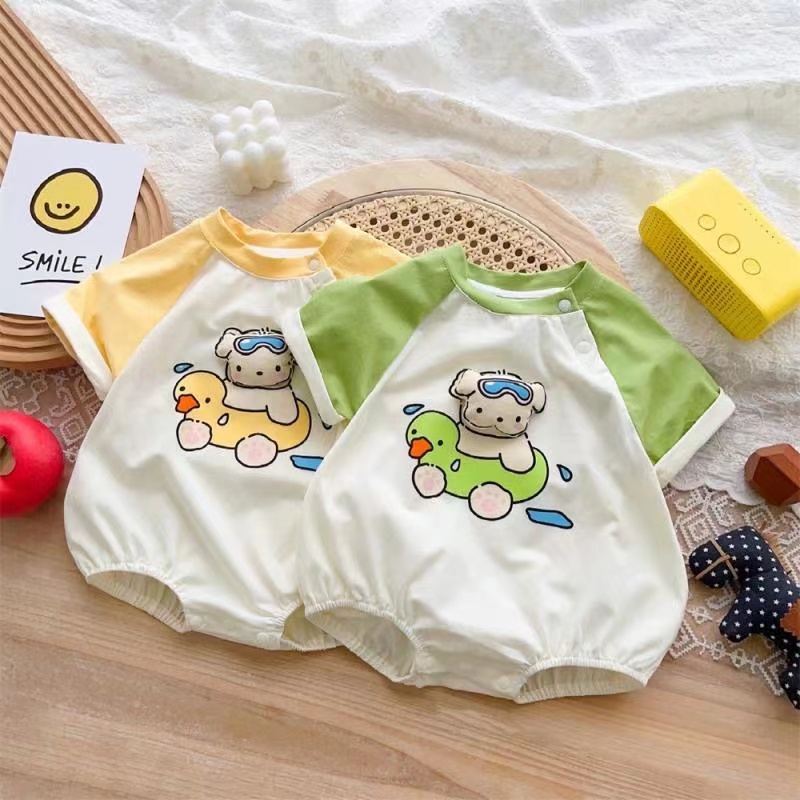 婴儿夏装薄款哈衣三角包屁衣男宝宝居家外出服卡通爬爬服