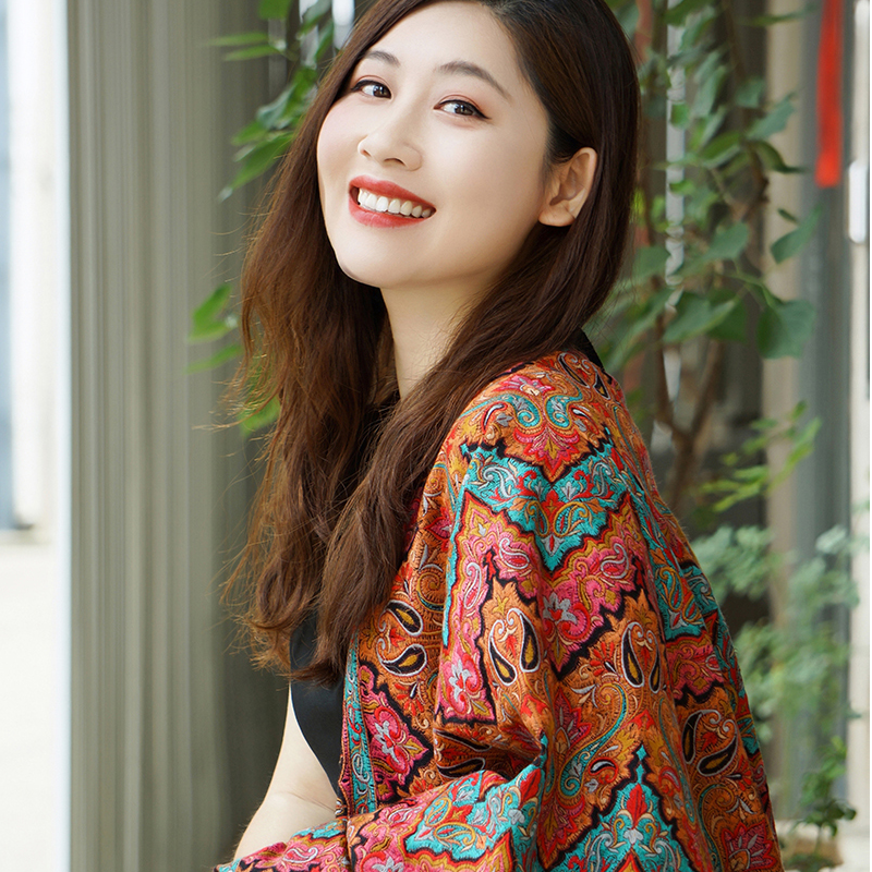 【直播专享】印度克什米尔羊绒手工刺绣夹子绣民族风围巾披肩