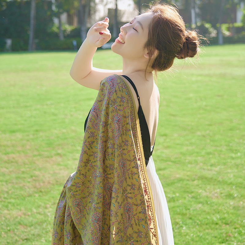 【直播专享】印度克什米尔羊绒高支高密夹子绣手工民族风披肩