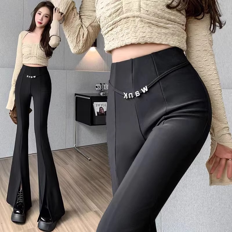 显瘦欧货喇叭裤子女2025新款高腰黑色微喇裤开叉女春夏季休闲裤