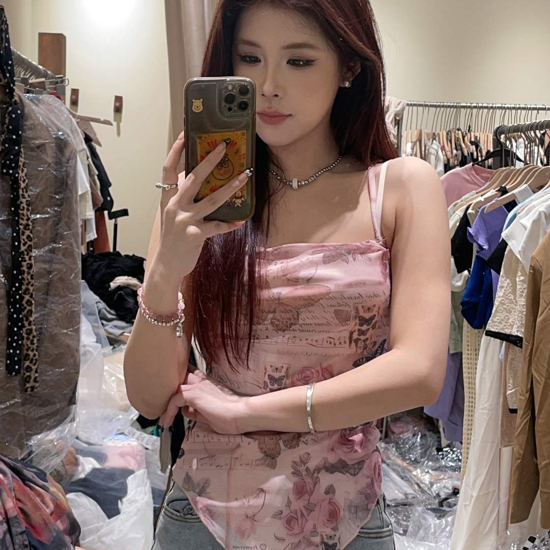 婷婷 春夏辣妹气质显瘦夏季复古扎染百搭上衣