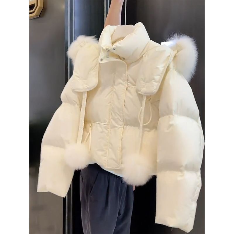 今年流行冬季小香风韩系短款高档棉服小个子加厚毛领连帽外套女