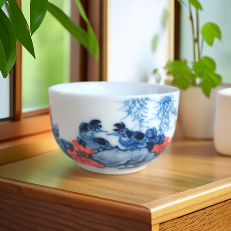 景德镇器居瓷业手工手绘釉下青花八哥主人杯