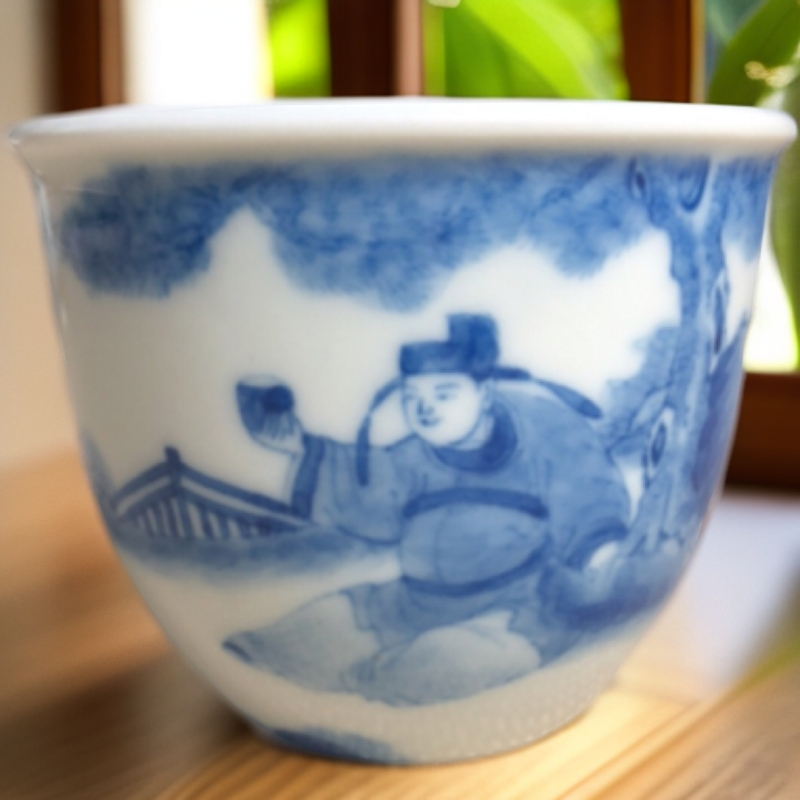 景德镇器居瓷业手工手绘釉下青花人物缸杯