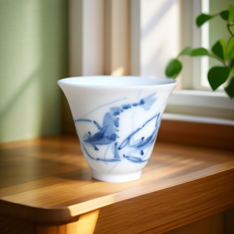景德镇器居瓷业手工手绘虾趣主人杯