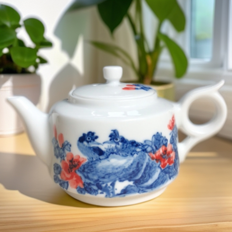 景德镇器居瓷业手工手绘釉下青花八哥壶