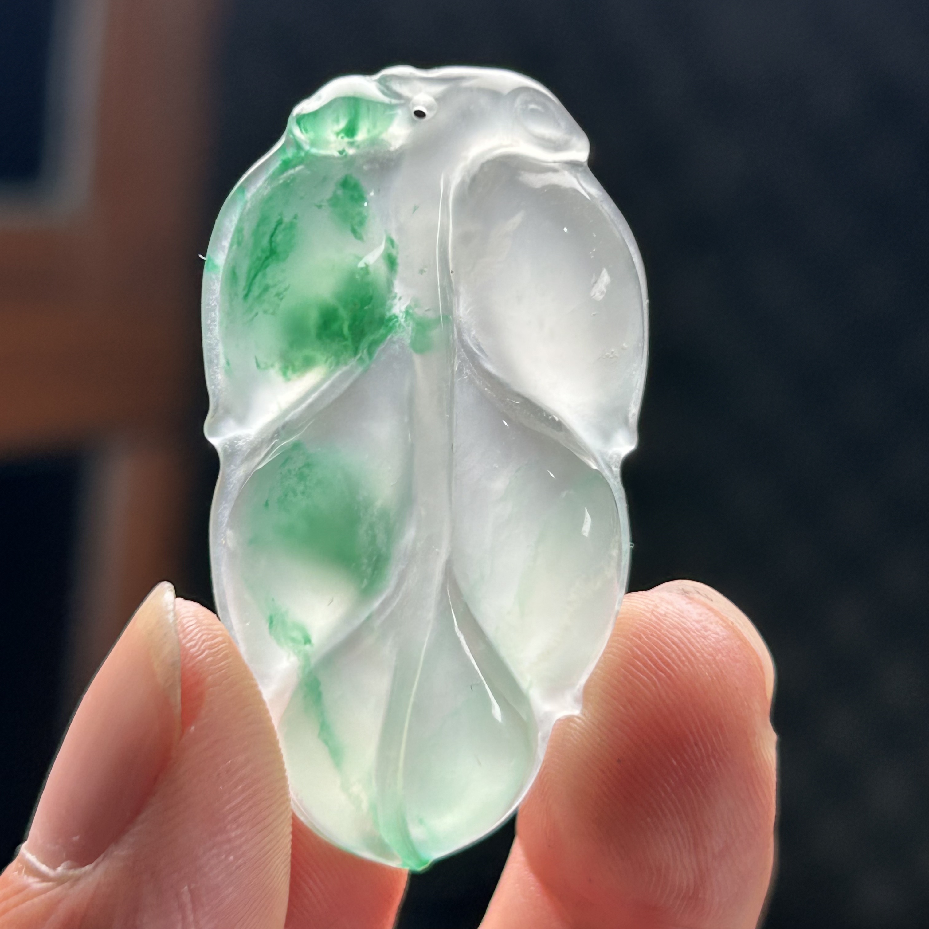 石英质玉高冰飘花叶子吊坠挂件金枝玉叶冰透满绿通透高冰种女款