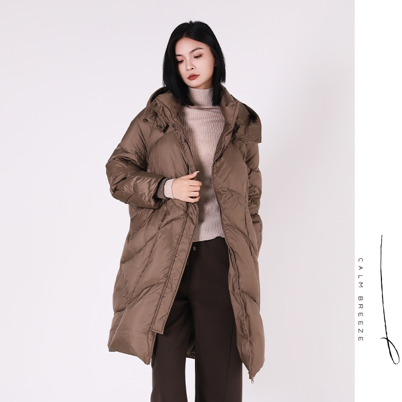 Jane express/简表达连帽中长款休闲保暖羽绒服宽松羽绒服DYR4008