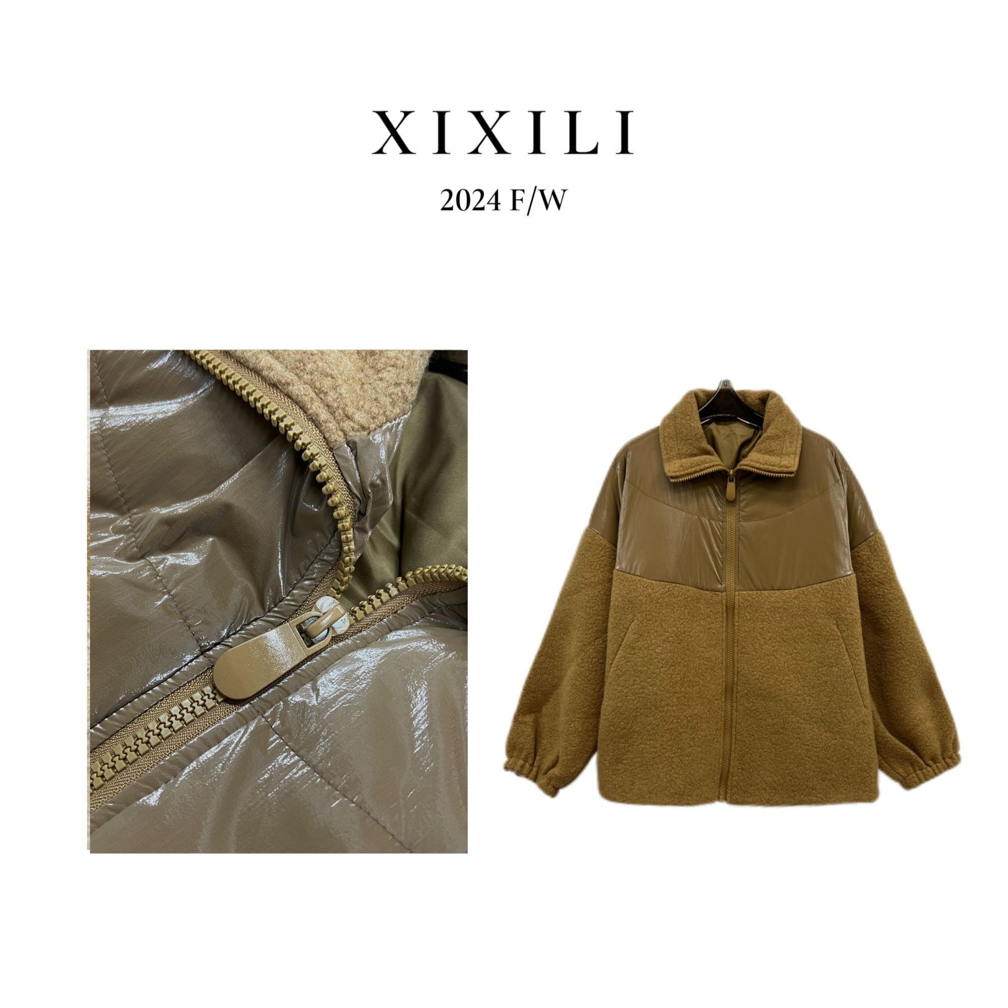 61673-拼接皮夹克外套女