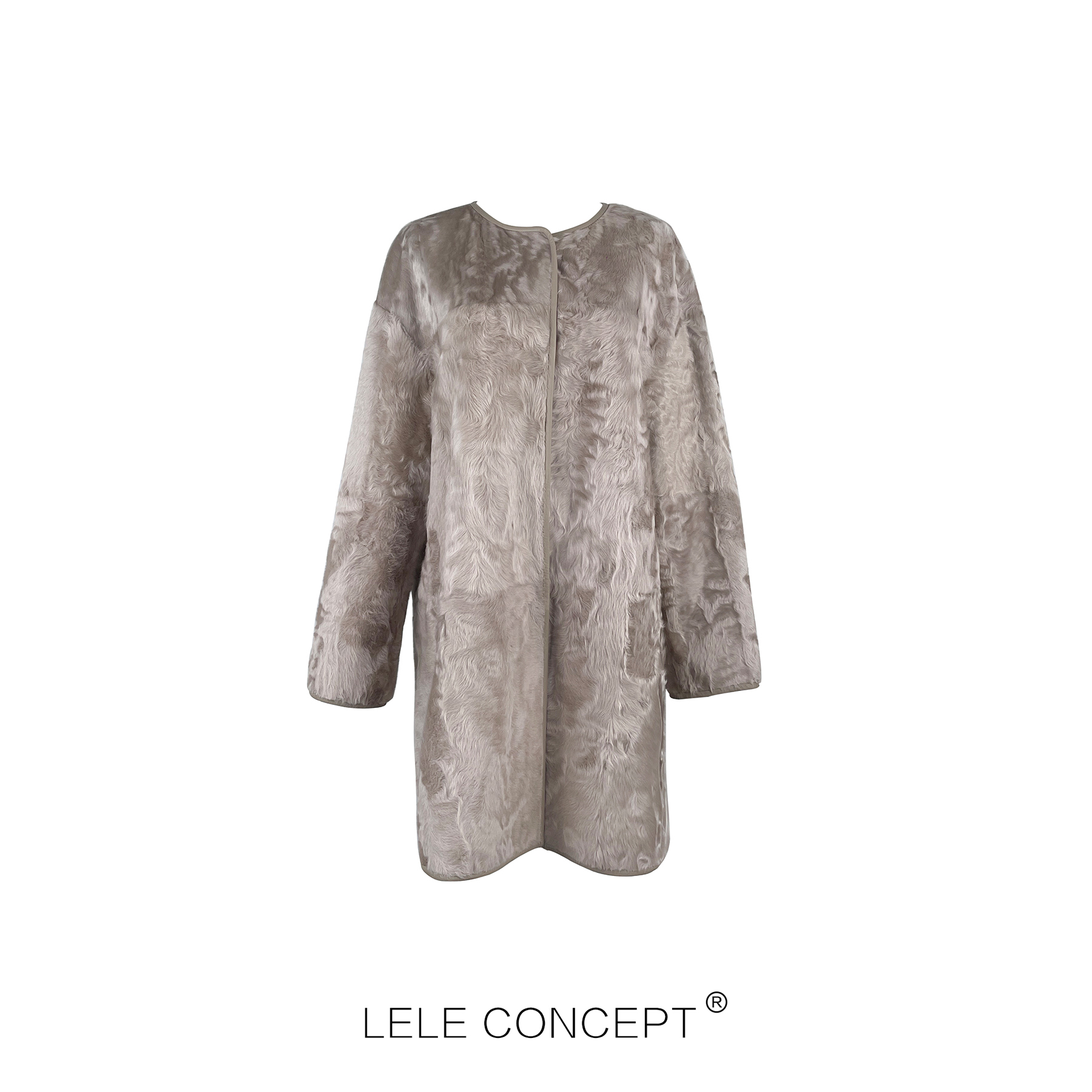 【LELE】秋冬休闲宽松新款时尚百搭高级感压边中长款皮毛大衣D0086