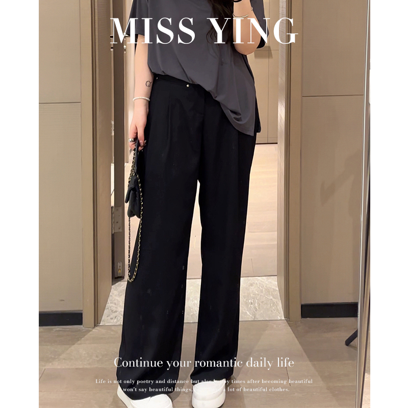 应小姐【知识分子】时尚宽松显瘦设计直筒高腰休闲长裤日常通勤裤子