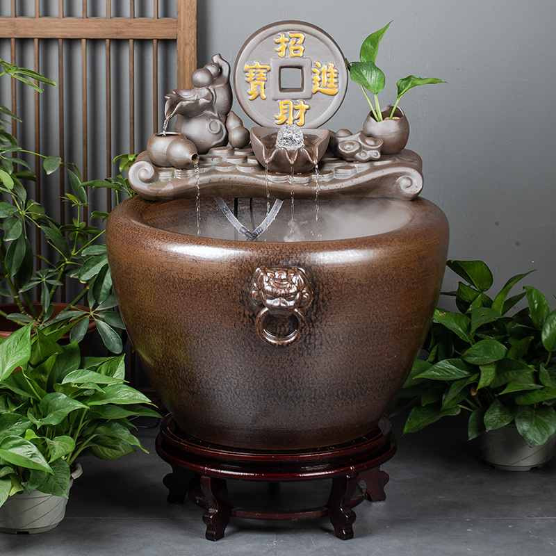 陶瓷鱼缸循环流水古法养鱼生态造景大型水缸落地鱼缸庭院复古大缸