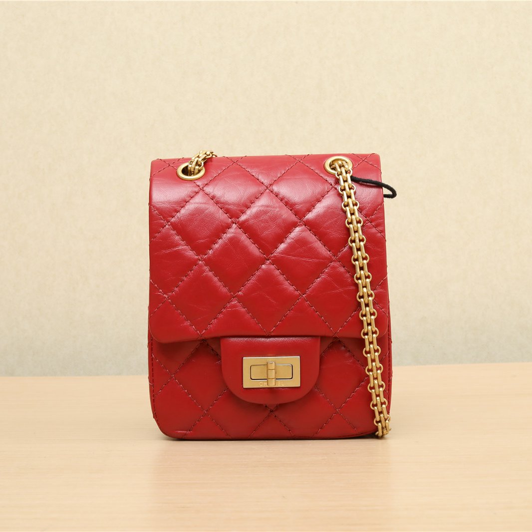 95新 Chanel/香奈儿 活动双双 2.55 手机包 红色 30开 金扣