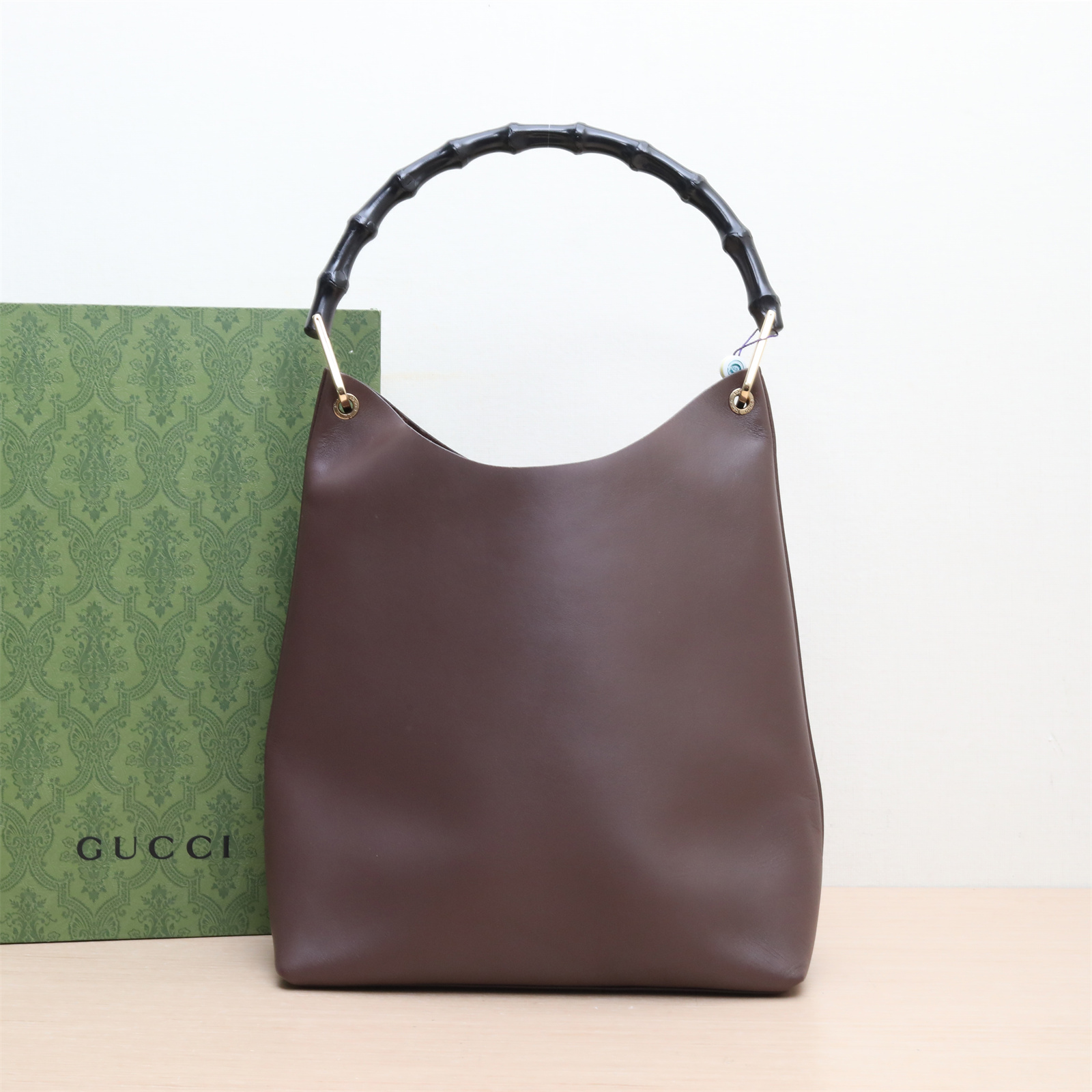 95新  新粉小花姑姑 P204192796 中古 竹节手提单肩包 棕色