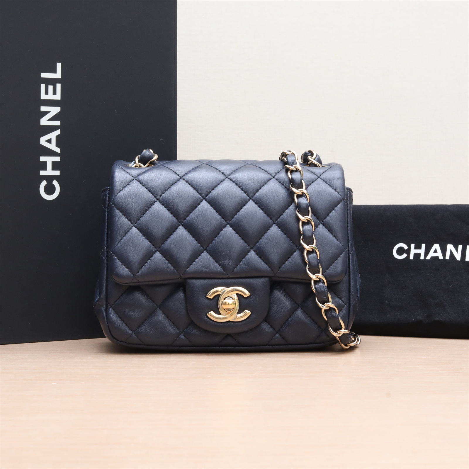 95新 Chanel/香奈儿 小花姑姑P224931011CF 口盖包 方胖子 蓝色