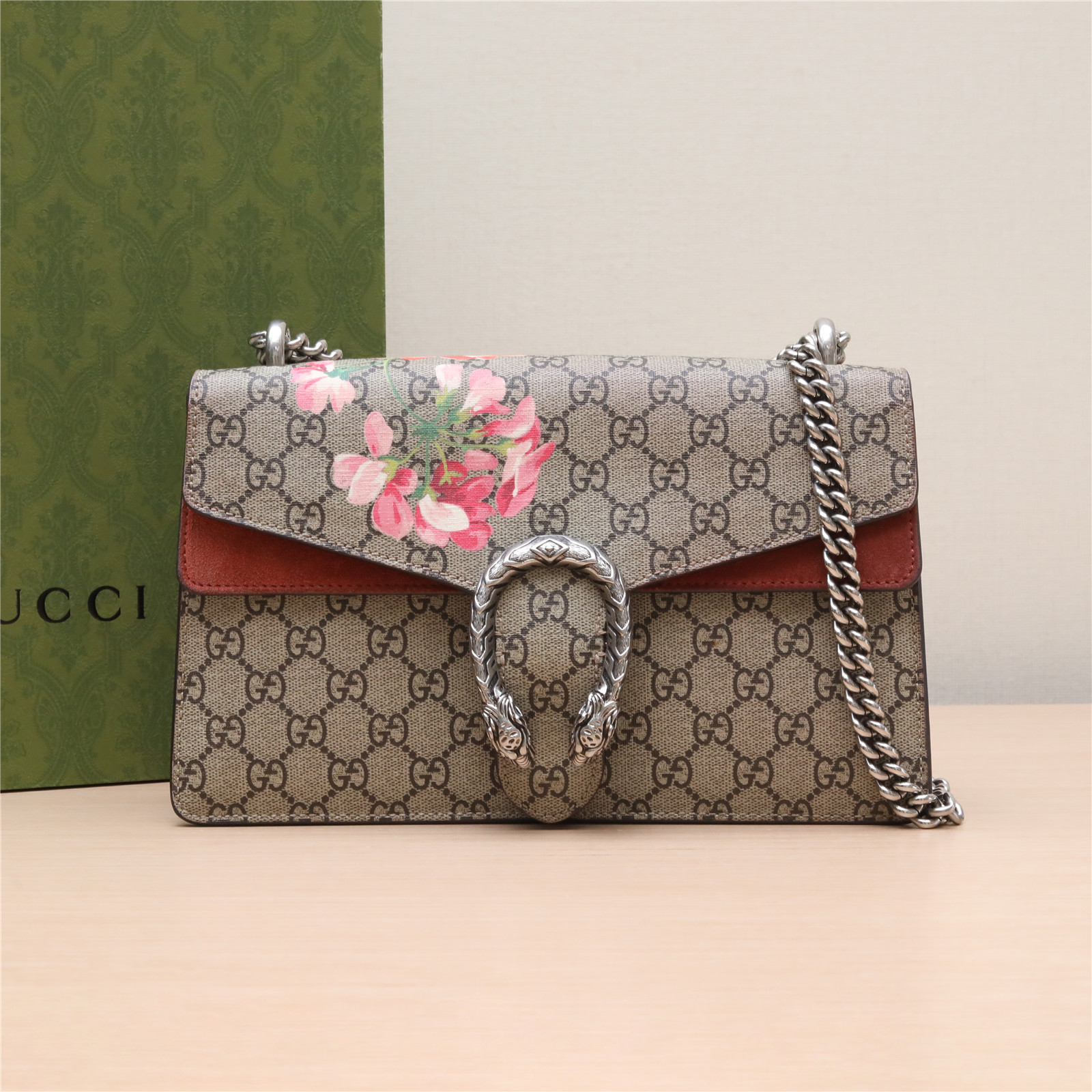 95新 GUCCI/古驰 活动双双 酒神包 高版 中号 天竺葵印花