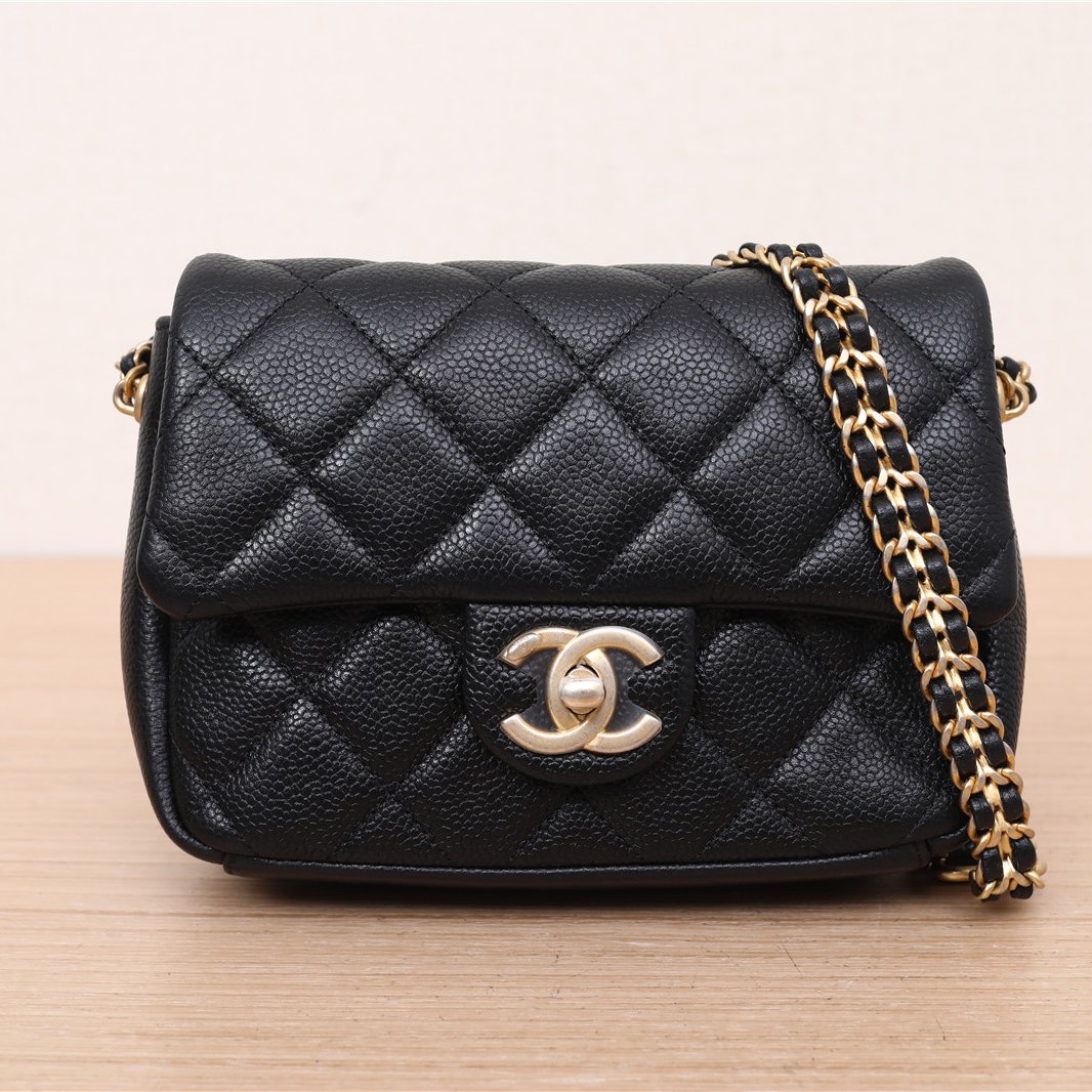 95新 Chanel/香奈儿 活动双双 21A CF口盖包 金币双皮穿链 芯片开