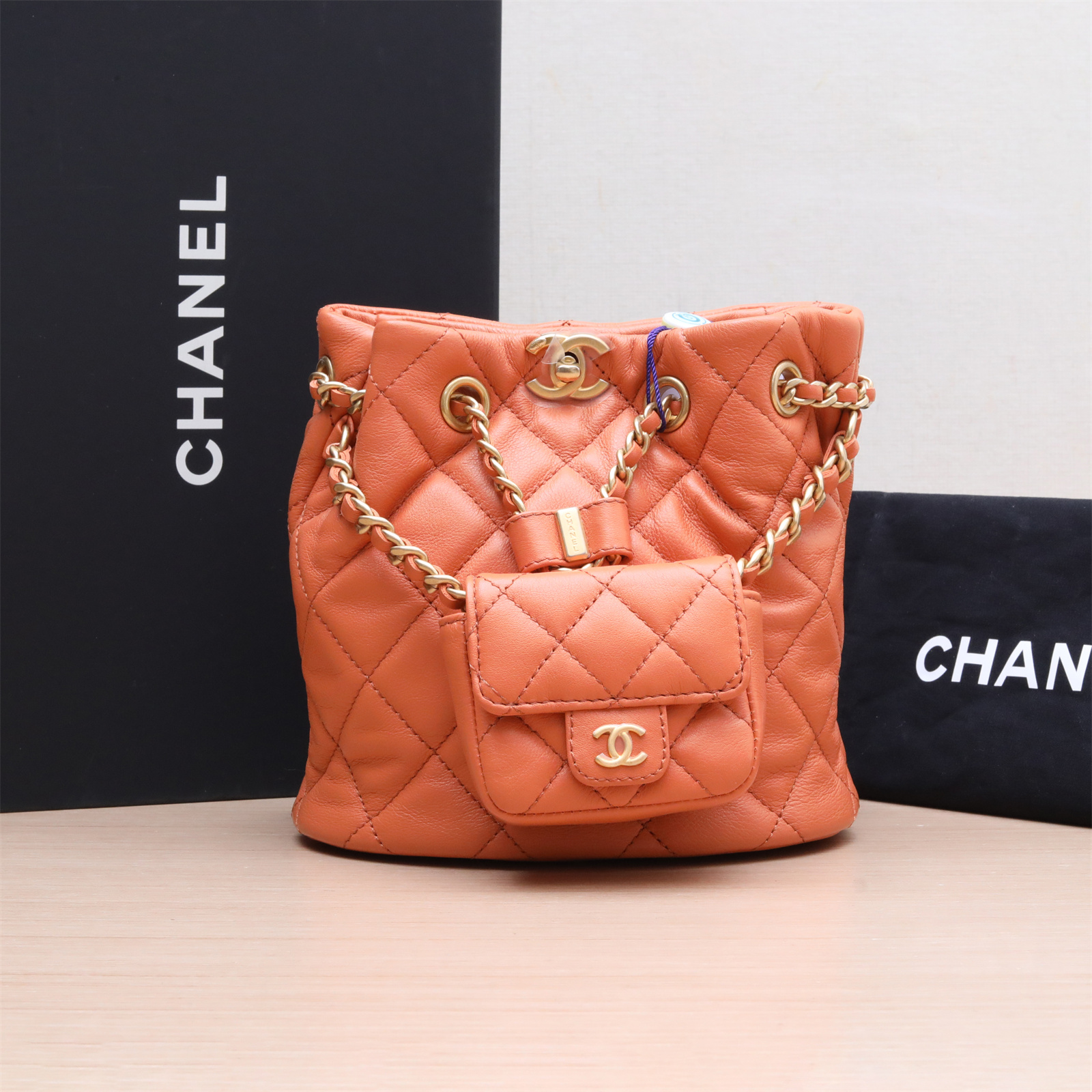 99新 Chanel/香奈儿 小花双双 517582 子母水桶 双肩包 芯片开