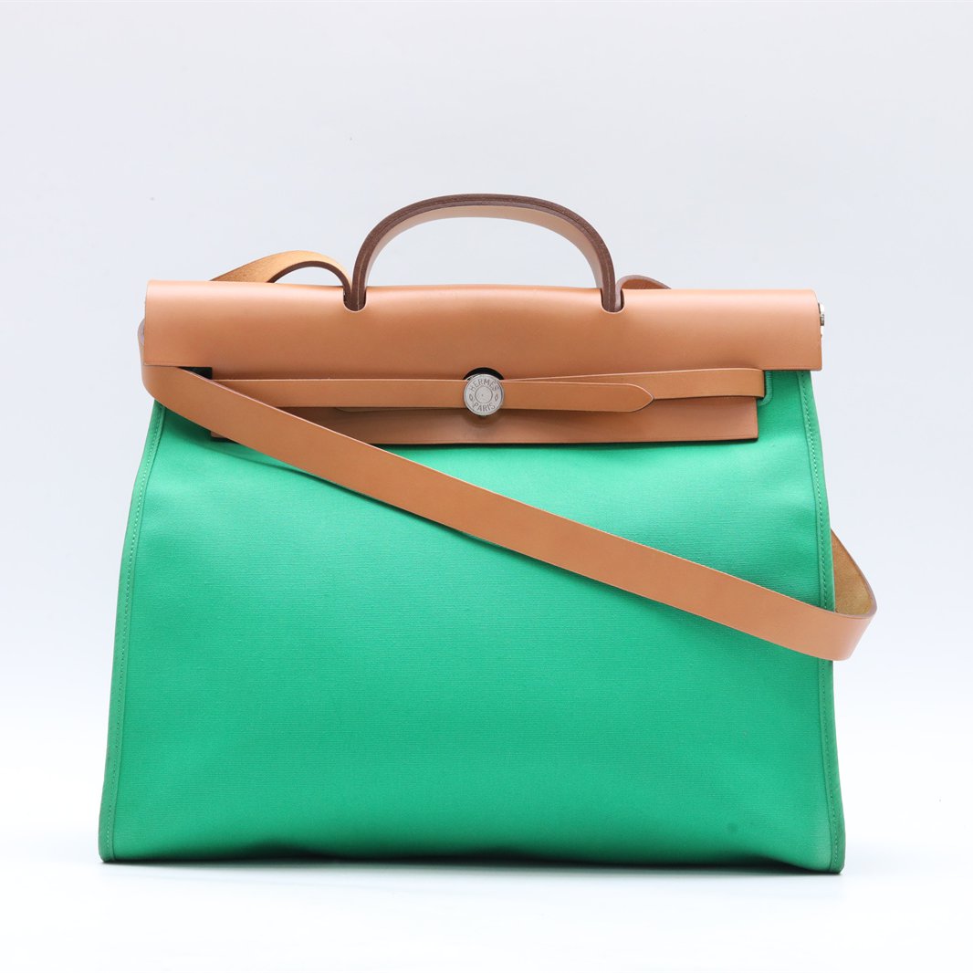99新 Hermes/爱马仕 小花姑姑P224829570Herbag 39 1K竹子绿