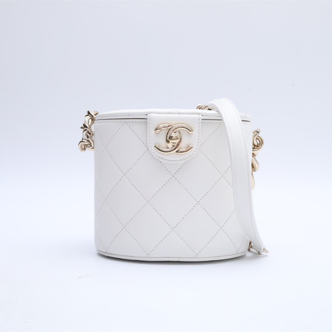 99新 Chanel/香奈儿 小花双双 933642 20C圆桶化妆包 带镜子 29开