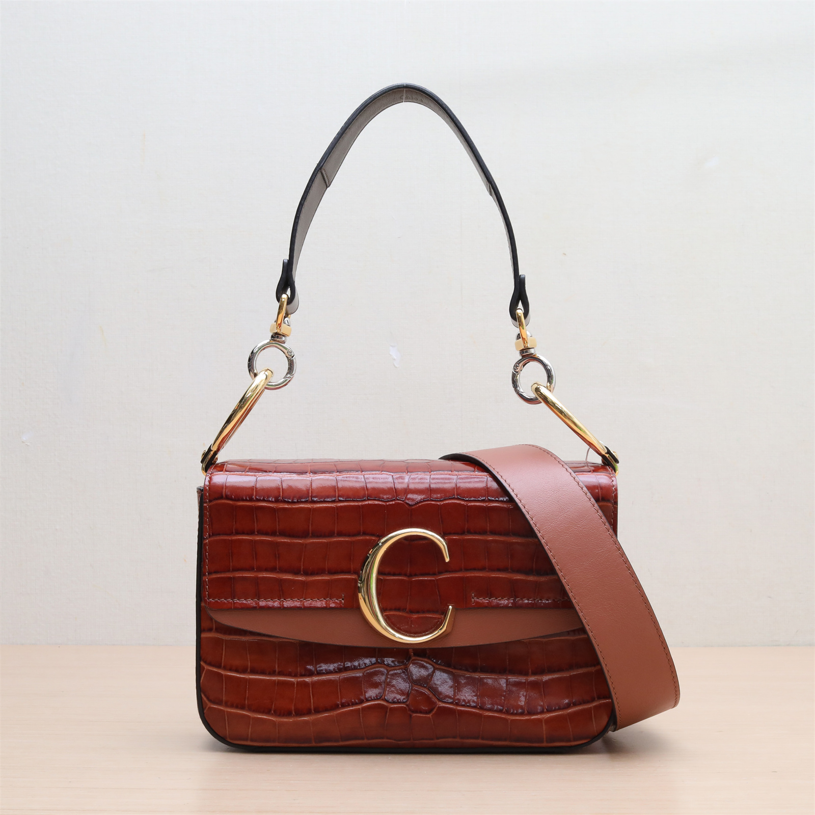 95新 Chloe/蔻依 黑黑精选 P224828463Chloe C Bag 中号 单肩包